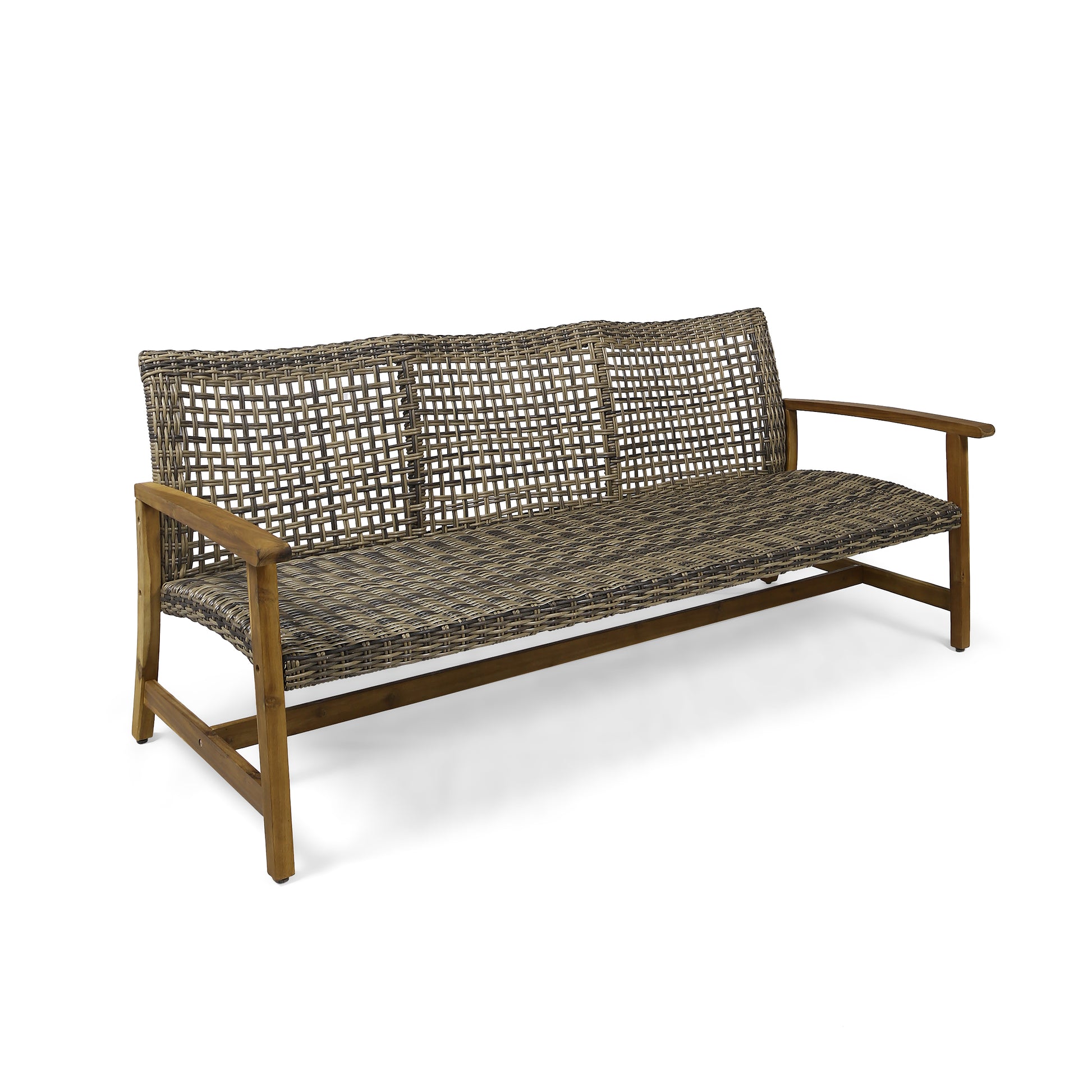 Hampton Wood Wicker 3 Seater Natural Grey Acacia Wood