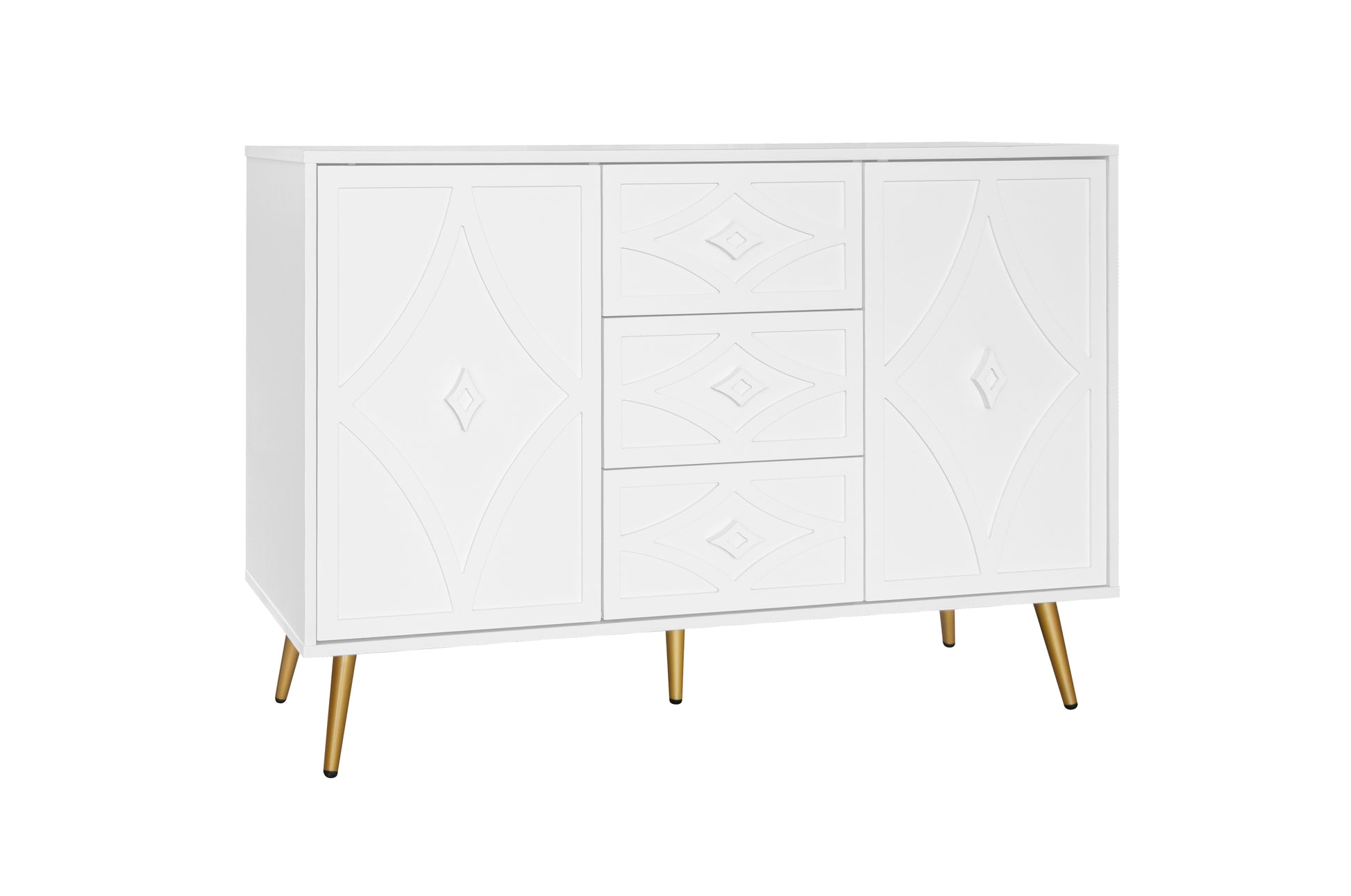 2 Door 3 Drawer Storage Cabinet Buffet Cabinet ,Sideboard With Adjustable Shelf,47.24" Kitchen Cabinet With 3 Drawer ,Storage Cabinet For Living Room Kitchen Dining Room Entrance White Particle Board Mdf