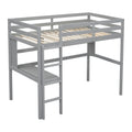 Twin Loft Bed With Built In Desk And Bookcase Of Three Compartments, Guardrails And Ladder,Grey Twin Grey Pine