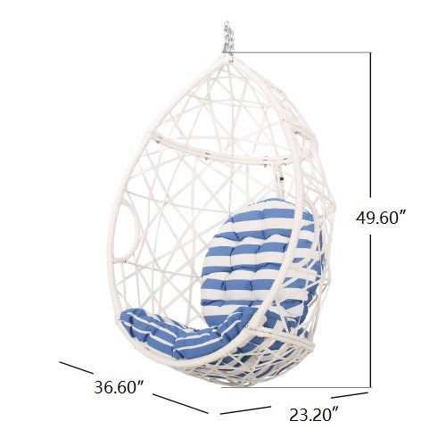 Marlin Hanging Egg Chair Basket White Blue Pe Rattan Iron Waterproof Fabric