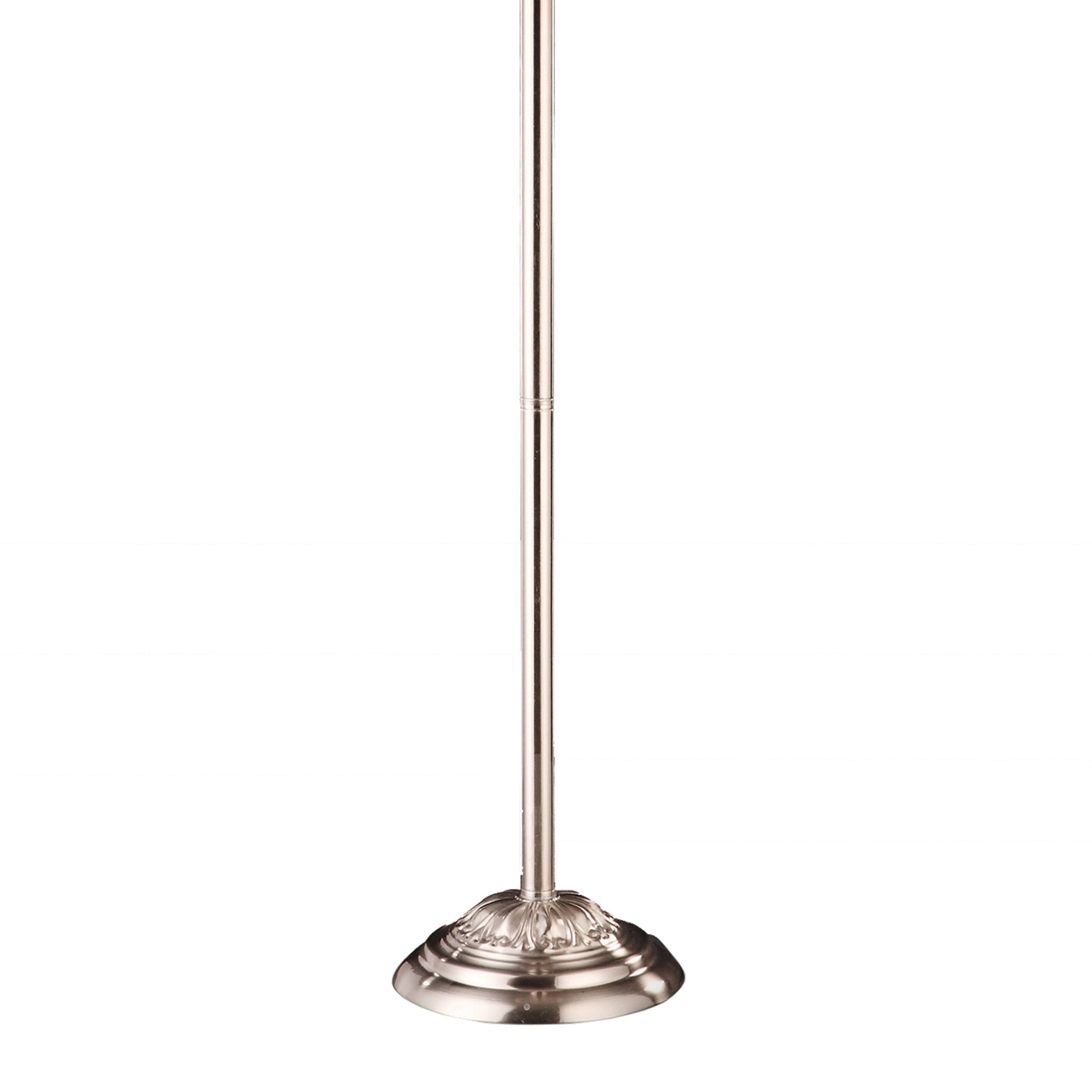 62" Tall Metal Floor Lamp W Silver Finish And Crystal Accents, White Shade Silver Metal