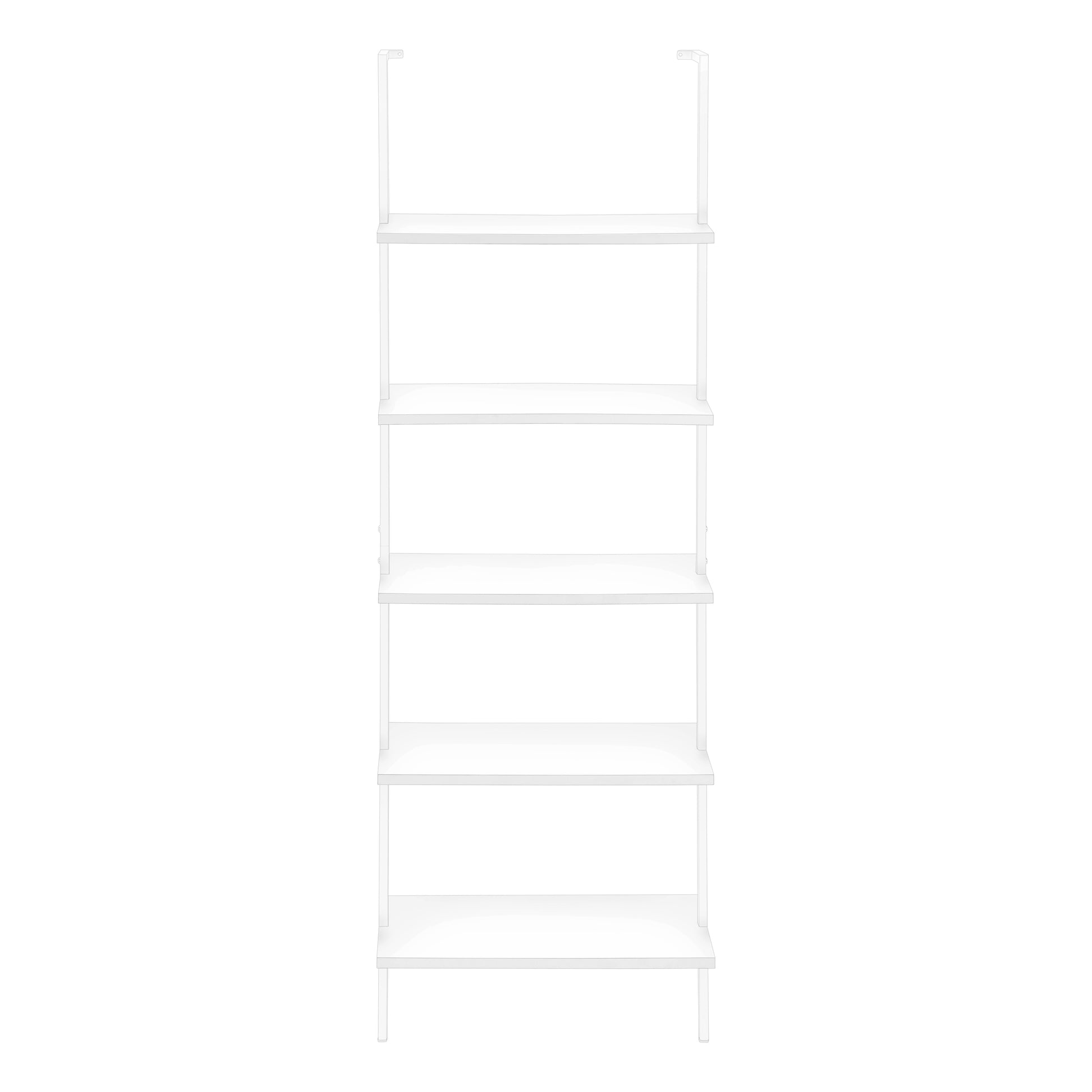 Bookshelf, Bookcase, Etagere, Ladder, 5 Tier, 72"H, Office, Bedroom, White Laminate, White Metal, Contemporary, Modern White Metal