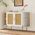 2 Door Elegant Curved Dining Cabinet With Gold Trim And Woven Rattan Doors For Dining Room White White Particle Board