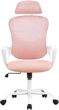 High Back Mesh Rolling Work Task Chairs With Wheels And Adjustable Headrests, Comfy Lumbar Support, Armrest For Bedroom, Gaming, Pink Pink Metal