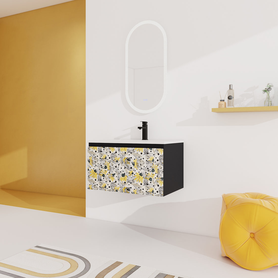 30'' Floating Wall Mounted Bathroom Vanity With Ceramics Sink & Soft Close Cabinet Door, Kd Package Black Bathroom Modern Plywood