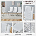 Table And Chair Set, Modern And Minimalist Dining Table. Imitation Marble Glass Sticker Desktop, Stainless Steel Legs, Stable And Beautiful. Comfortable Pu Seats. Dt 69 White Silver Glass