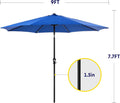 9Ft Outdoor Patio Umbrella With 8 Ribs, Table Umbrellas With Push Button Tilt Crank, Uv Protection Waterproof For Garden Deck Backyard Pool, Blue Blue Stainless Steel