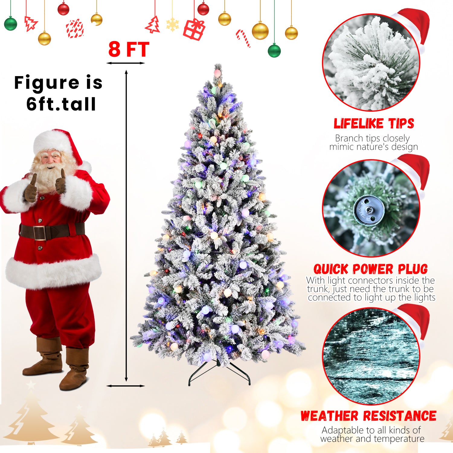 7.5Ft Pe Pvc Pine Mixed Christmas Tree With Colorful Warm Light 10 Function Led, Memory Wire & Easy Power Technology Green,White Polyethylene