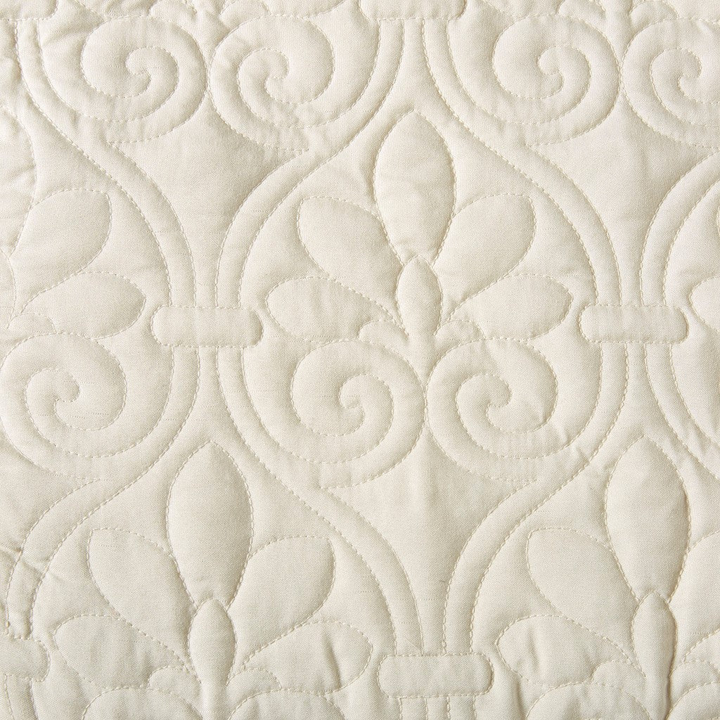 3 Piece Split Corner Pleated Quilted Bedspread Cream Queen Cream Polyester