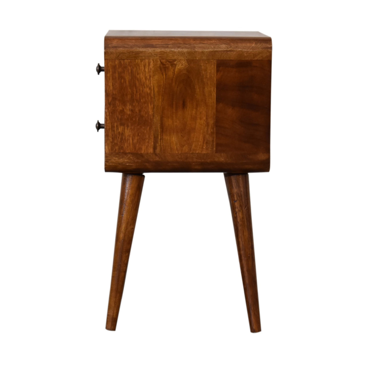 Solid Wood Mini Chestnut Curved Nightstand Beige Brown Brown 2 Drawers Bedroom Bedside Cabinet Contemporary Mango Drawers Chestnut Wood Wood Synthetic Wood