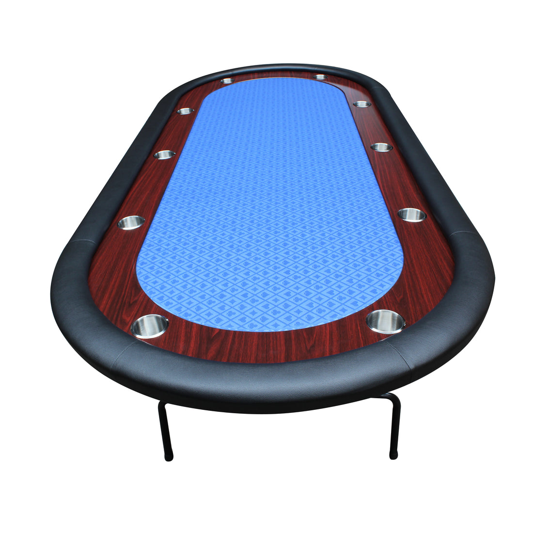 96" Light Series Foldable Poker Table With Wooden Racetrack Felt Stainless Legs Cup Holders Blue Blue Primary Living Space Modern Wood Stainless Steel