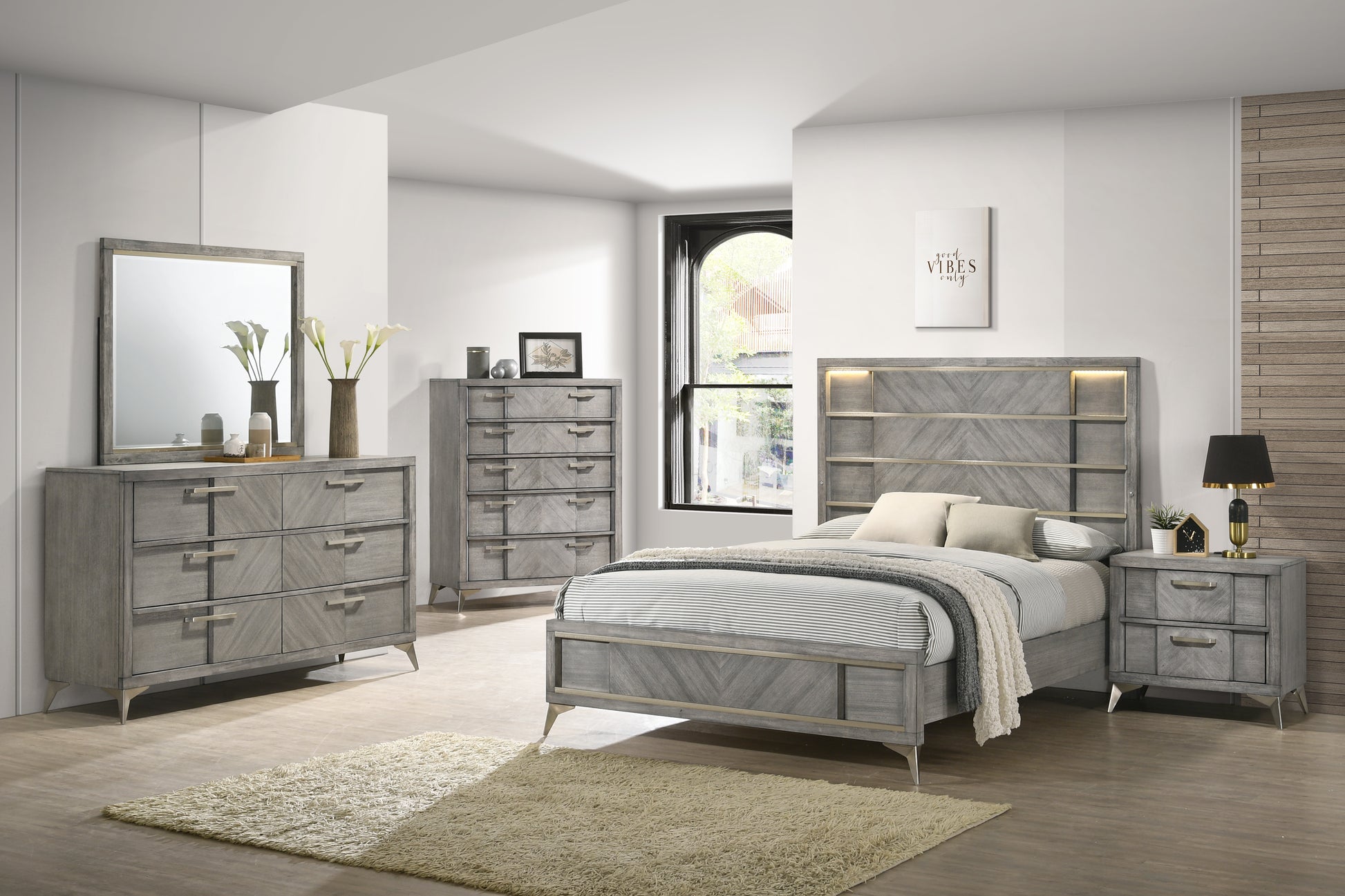 Gray Landscape Mirror Gray Solid Wood Mdf Glass