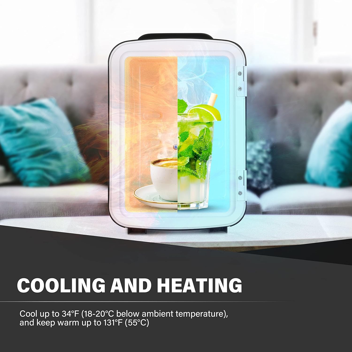 4L 6 Can Mini Fridge Portable Cooler & Warmer Compact Refrigerators For Food, Drinks, Office Desk, Black Black Plastic