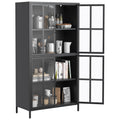 Premium Black Metal Storage Cabinet With Tempered Glass Doors, Adjustable Shelves, Anti Tipping Device, Magnetic Silent Closure, And Adjustable Feet For Home And Office Use Accent Chests 3 4 Spaces
