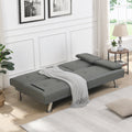 Sofa Bed With Armrest Two Holders Wood Frame, Stainless Leg, Futon Grey Pvc Grey Leather 2 Seat
