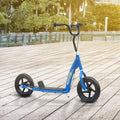 Homcom Kick Scooter For Kids 5 12 Years Old, Big Wheel Kids Scooter With Adjustable Height Handlebar, Non Slip Footplate, Rear Brake, Blue Blue Steel