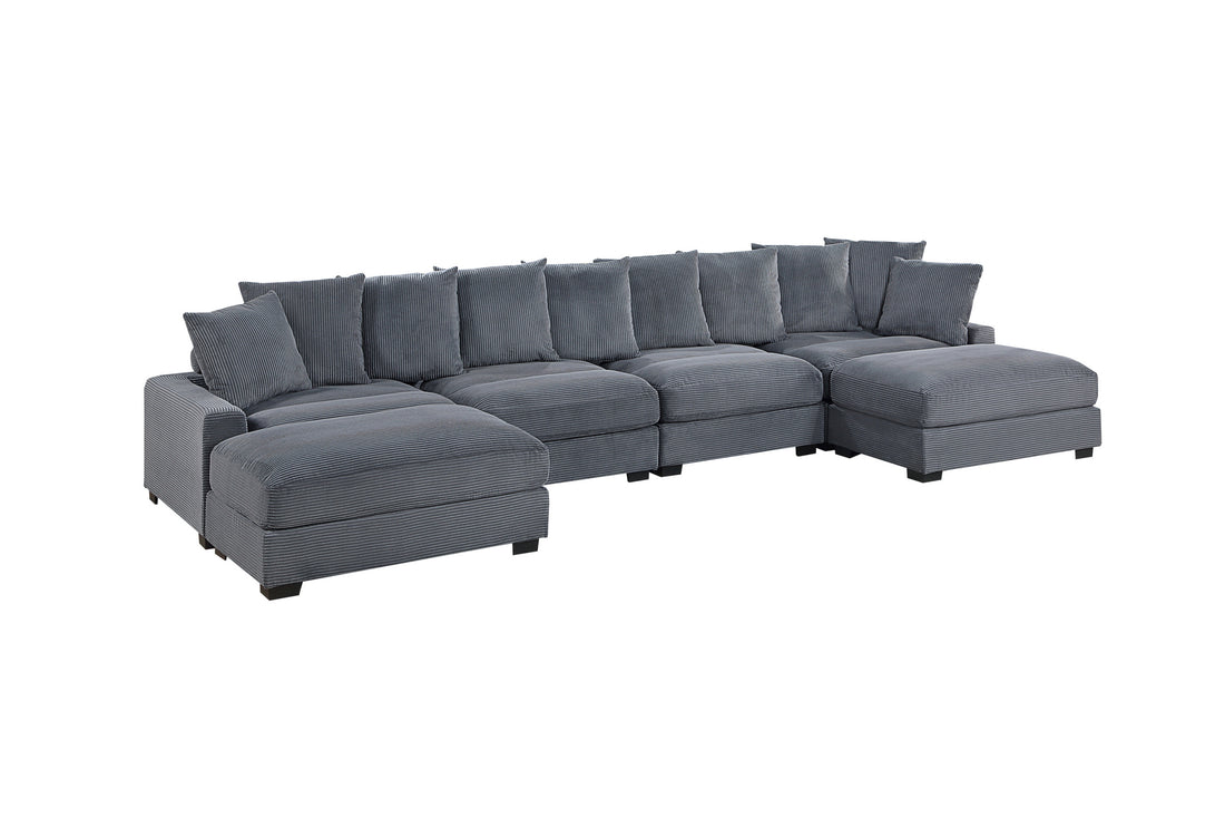 Contemporary Dark Gray 6Pc Modular Sectional Set Corduroy Couch Laf & Raf Chairs 2X Armless Chairs 2X Ottomans Living Room Furniture Dark Gray Primary Living Space Cushion Back Contemporary,Modern Modular Rubberwood Corduroy 6 Seat