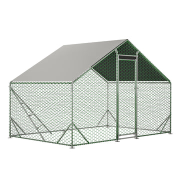 10 Ft. X 6.6 Ft. Large Metal Walk In Chicken Coop Galvanized Poultry Cage With Roosting Bar Farm Hen House Silver Metal