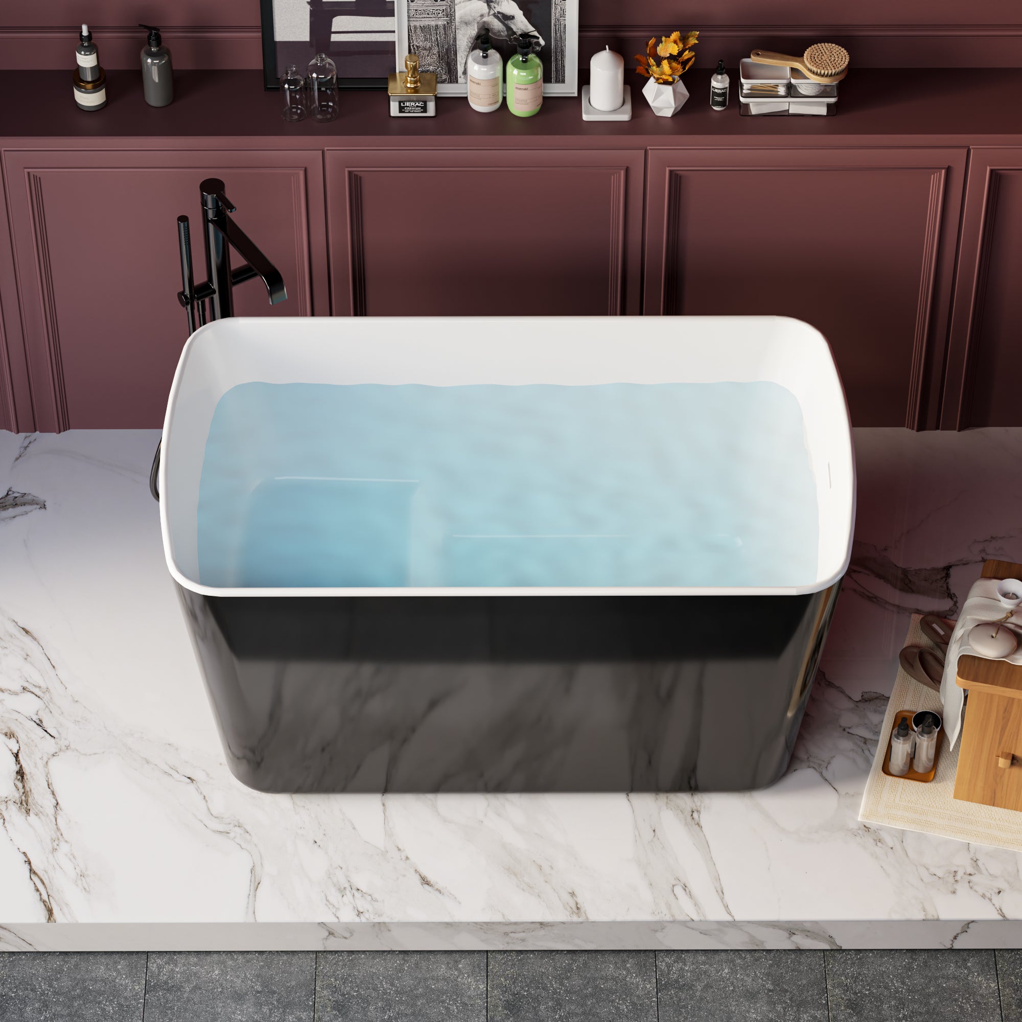 49'' X 28'' Acrylic Freestanding Soaking Bathtub, Square Shape Japanese Soaking Hot Tub, Sit In Design With Chrome Overflow And Drain, Available For Express Delivery, 23Ama 49B Glossy Black Black Freestanding Tubs Acrylic