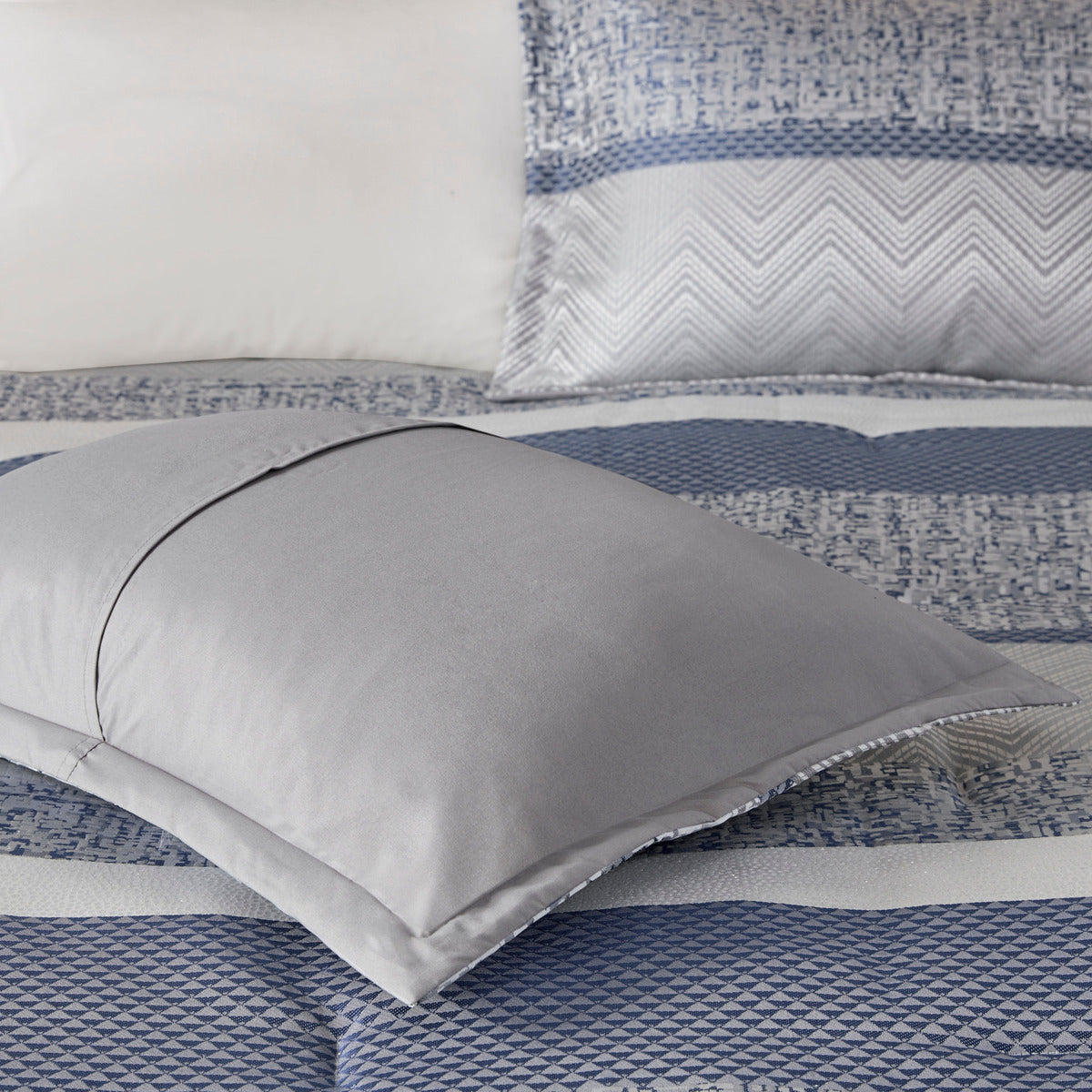 7 Piece Jacquard Comforter Set Navy King King Navy Polyester