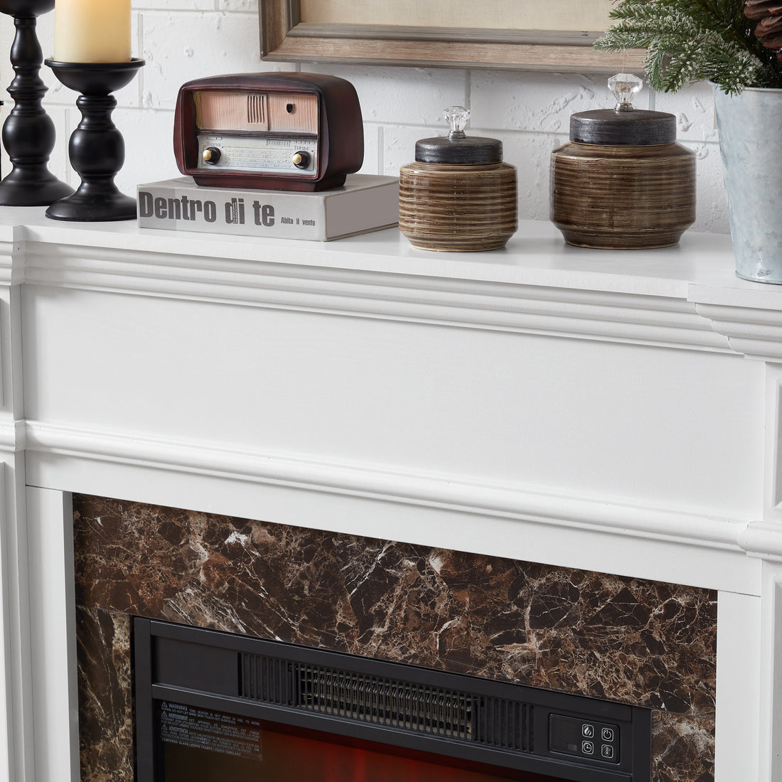 Electric Fireplace With Mantel, Fireplace Mantel, Fireplace Heater Freestanding, Realistic Stacked Stone Surround With Remote Control Timer Led Flame, White, 45.66"W*11.8"D*40"H White Mdf