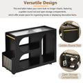 Mobile End Table With Lockable Wheels, Narrow Coffee Table With 5Mm Thick Fluted Tempered Glass, Modern Nightstand With Golden Round Rod, Living Room, Black, 31.5''W X11.8''D X 23.1''H Black Primary Living Space Mdf