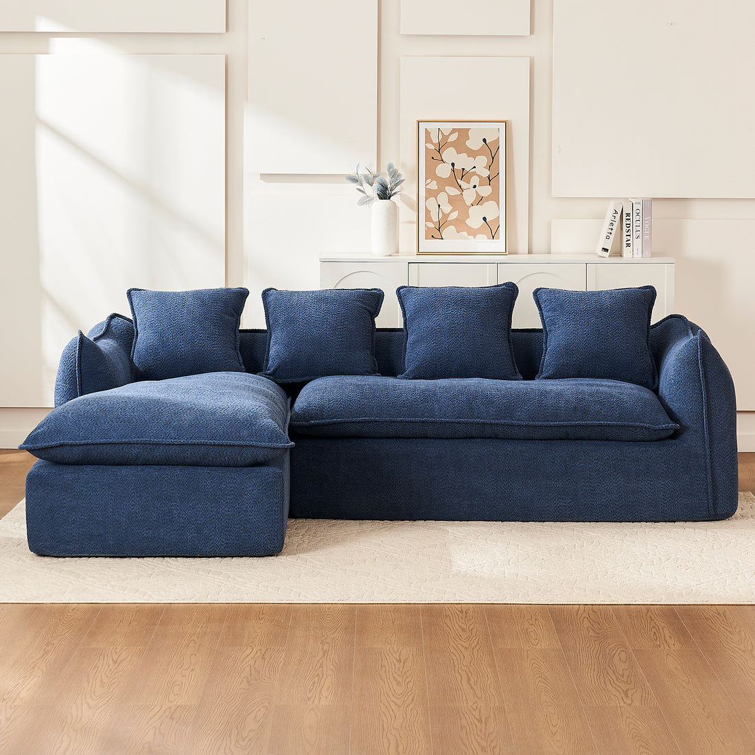 Sofa Deep Seat Sofa 3 Seater For Living Room Oversized Comfy Sofa L Shape Sofa Couch With Chaise Home Furniture Sleeper Sectional Sofa For Apartment, Office Left Hand Facing Blue Foam 3 Seat