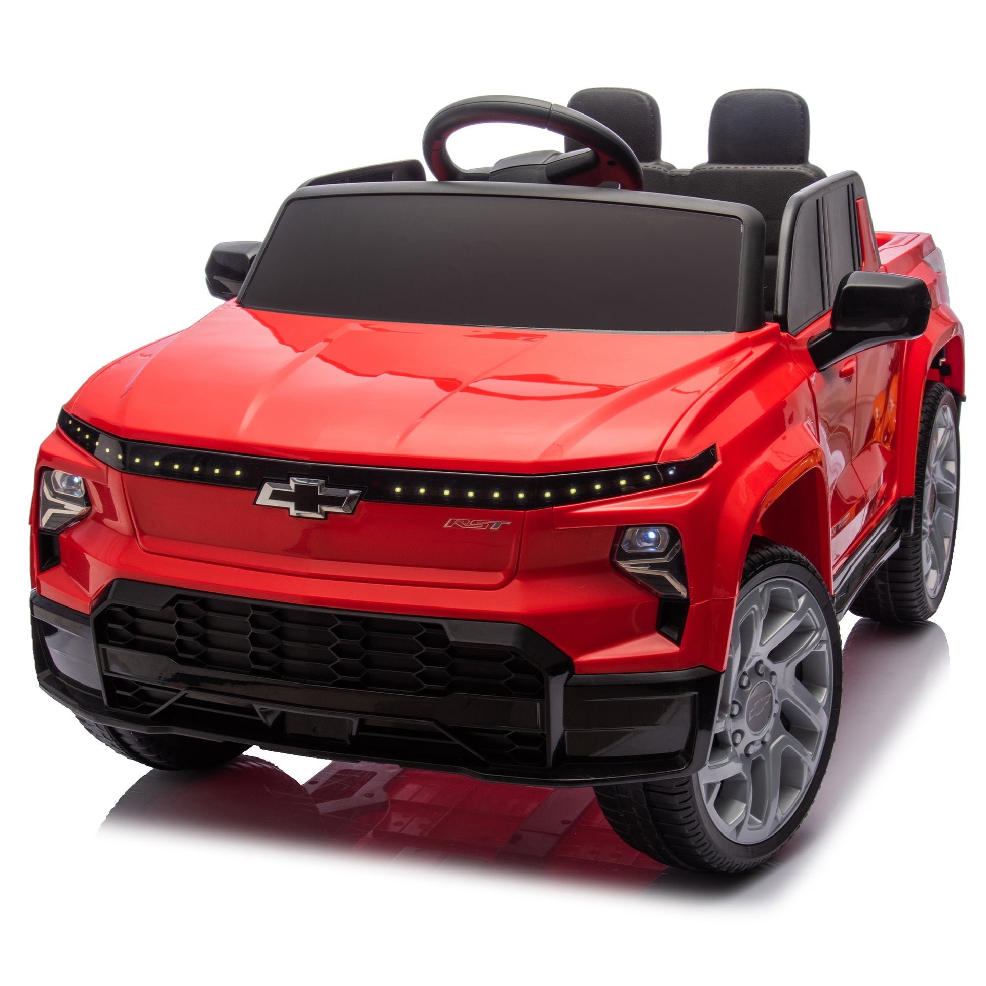 24V Kids Ride On Car W Parents Control,Licensed Chevrolet Silverado,Four Wheel Suspension,Led Lights,Bluetooth,Music,Usb,Mp3,Power Display,Speeds 2.49 3.73Mph For Kids Aged 37 95 Months. Red Plastic