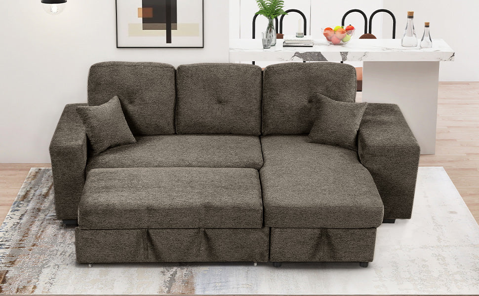 Reversible Sleeper Sectional Sofa Bed With Side Shelf And 2 Stools,Pull Out L Shaped Sofa Bed,Corner Sofa Bed With Storage Chaise Left Right Hande For Living Room,Knox Charcoal Knox Charcoal Foam Velvet 3 Seat