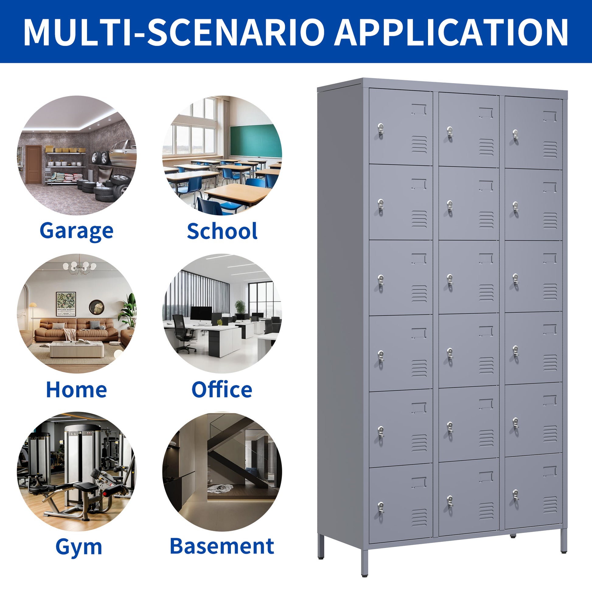 18 Door 72"H Metal Lockers With Lock For Employees,Storage Locker Cabinet For Home Gym Office School Garage,Easy Assembly,Gray 5 Or More Spaces Gray Primary Living Space Door Locks Modern Metal