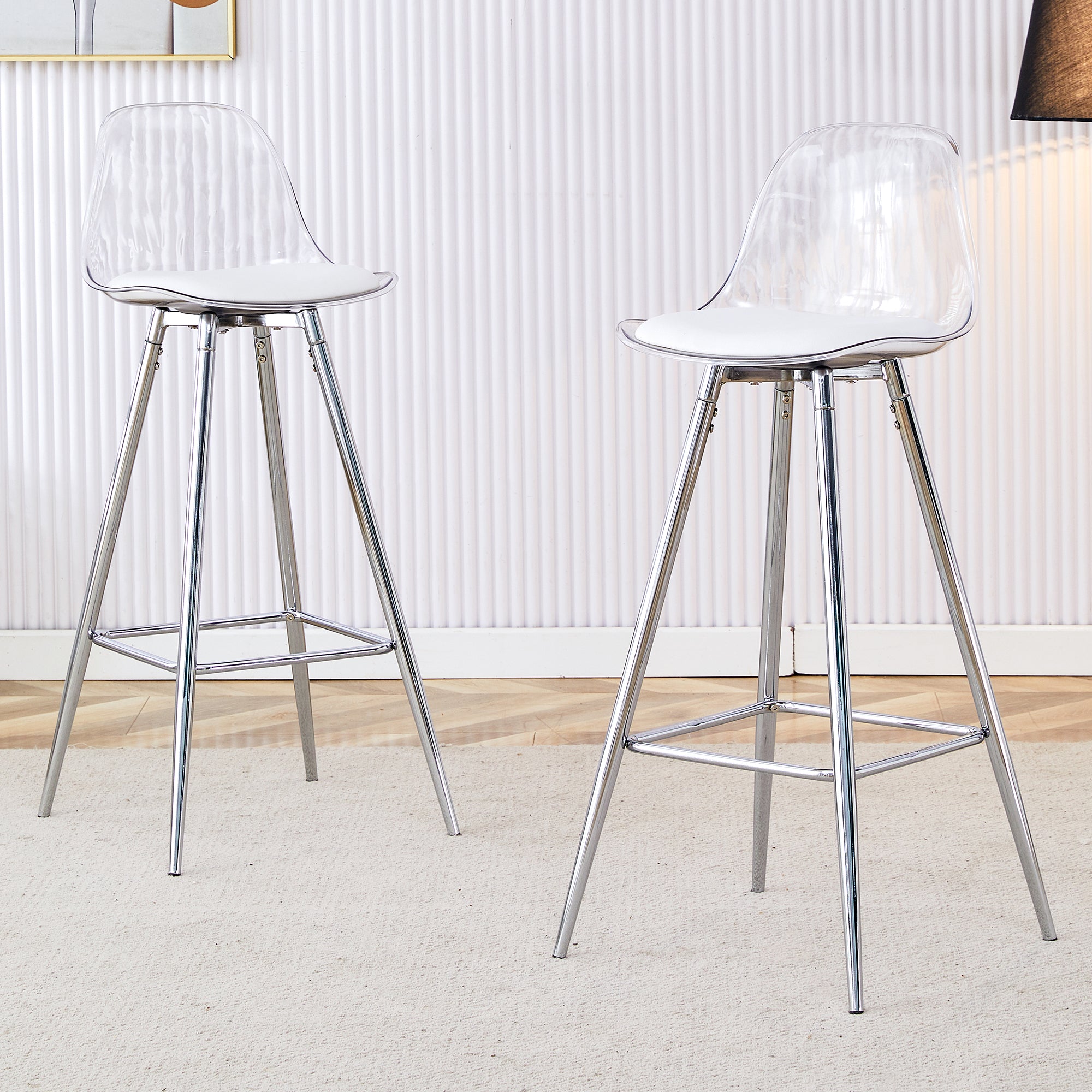 Modern And Comfortable Upholstered Bar Chairs, Metal Legs, Small Size Bar Chairs, Suitable For Part Of The Crowd, Stylish Design For Dining Room, Kitchen, Terrace And Living Room Chairs. White