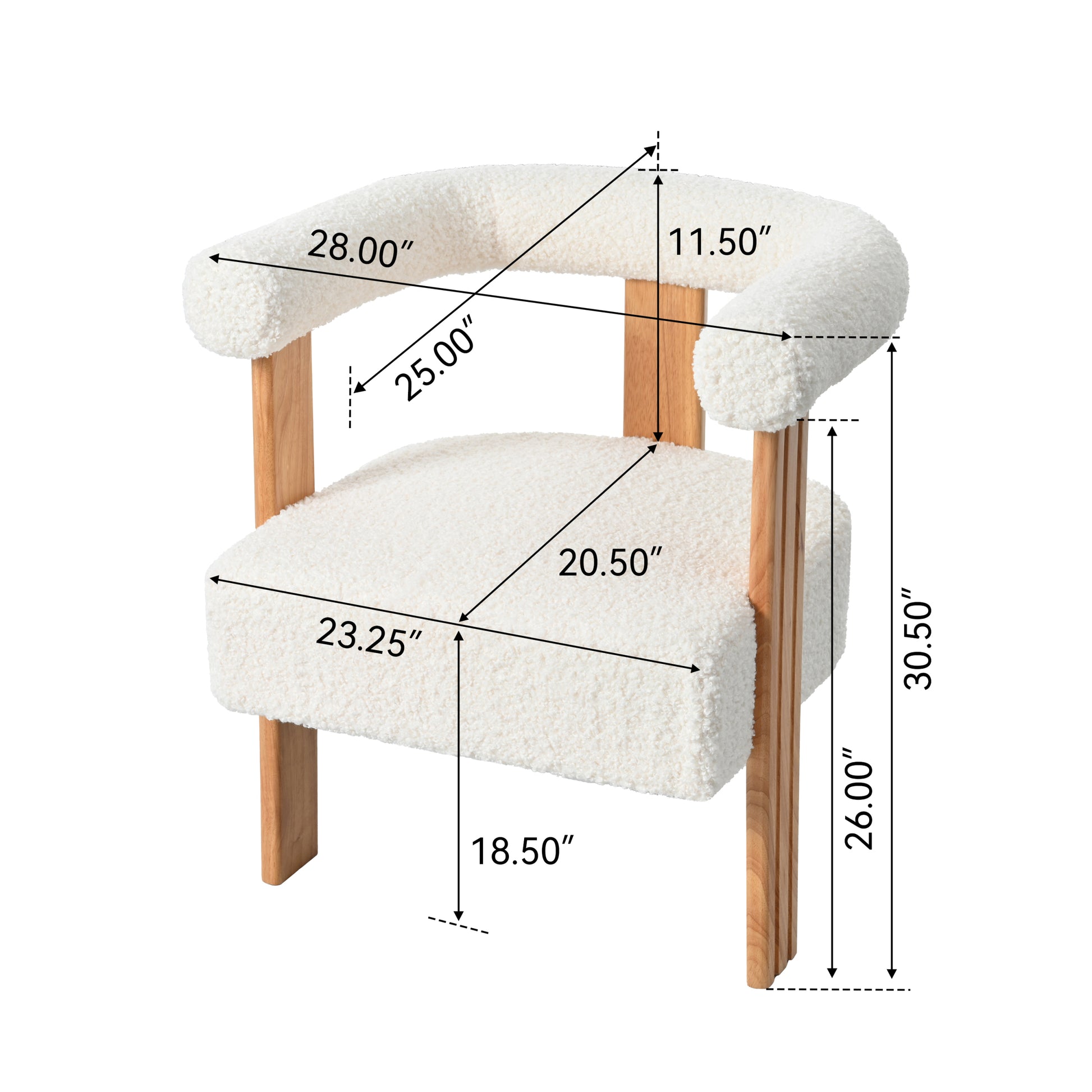 Mid Century Modern Barrel Accent Chair, Upholstered Kitchen & Dining Room Chairs With Arms, Teddy Velvet Boucle Accent Chairs Side Chairs For Kitchen Living Room Bedroom, White White Teddy