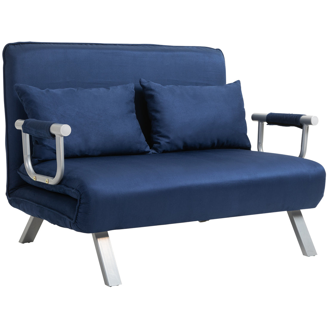Homcom Convertible Sofa Bed Sleeper Chair, 5 Position Adjustable Backrest, Armchair Sleeper With Pillows, Leisure Chaise Lounge Couch, Blue Blue Steel 2 Seat