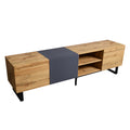 Modern Tv With 3 Cabinets& Open Shelves, Color Matching Media Console Table For Tvs Up To 80'', Entertainment Center With Drop Down Door For Living Room, Bedroom, Home Theatre Wood Brown Primary