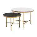 Modern Round Nesting Coffee Table Set 2 Piece Black & White Sintered Stone Top Gold Base In 23.6''&17.7'' Black White Coffee & End Tables Round Metal Sintered Stone T Shape