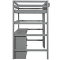 Wood Twin Size Loft Bed With Desk, Blackboard, Storage Box, Shelf And 3 Drawers, Gray Box Spring Not Required Twin Gray Wood Solid Wood Mdf