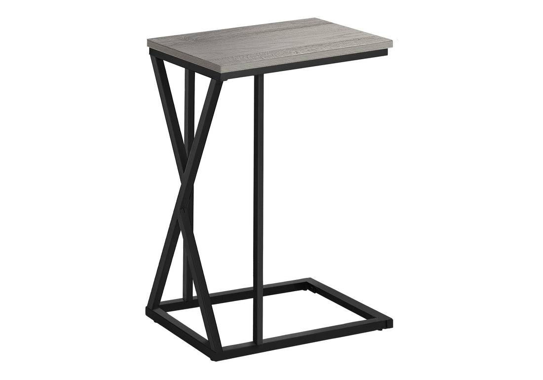 Accent Table, C Shaped, End, Side, Snack, Living Room, Bedroom, Grey Laminate, Black Metal, Contemporary, Modern Grey Mdf