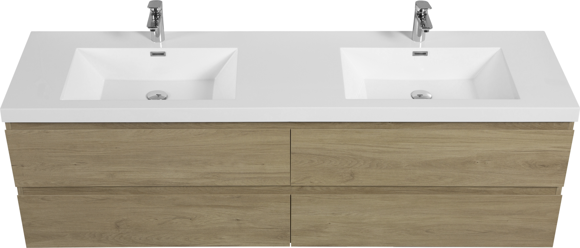 72" Floating Bathroom Vanity With Sink, Modern Wall Mounted Bathroom Storage Vanity Cabinet With Two Resin Top Basin And Four Soft Close Drawers, Natural Oak 24V11 72No 4 Oak Wall Mounted Wood