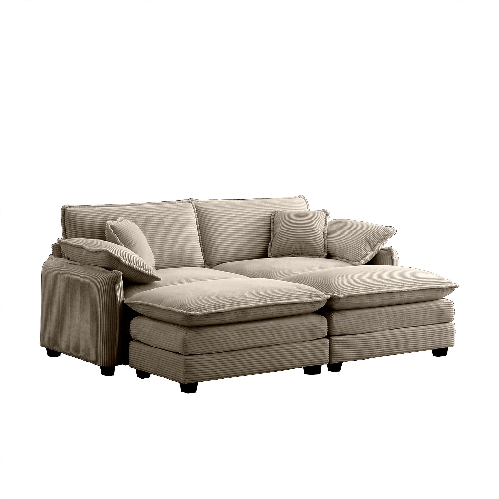 Two Seater Theater Sofa With 2 Footrest, 2 Seater Sofa With Ottoman For Small Living Spaces,Tan Corduroy Tan Corduroy 2 Seat