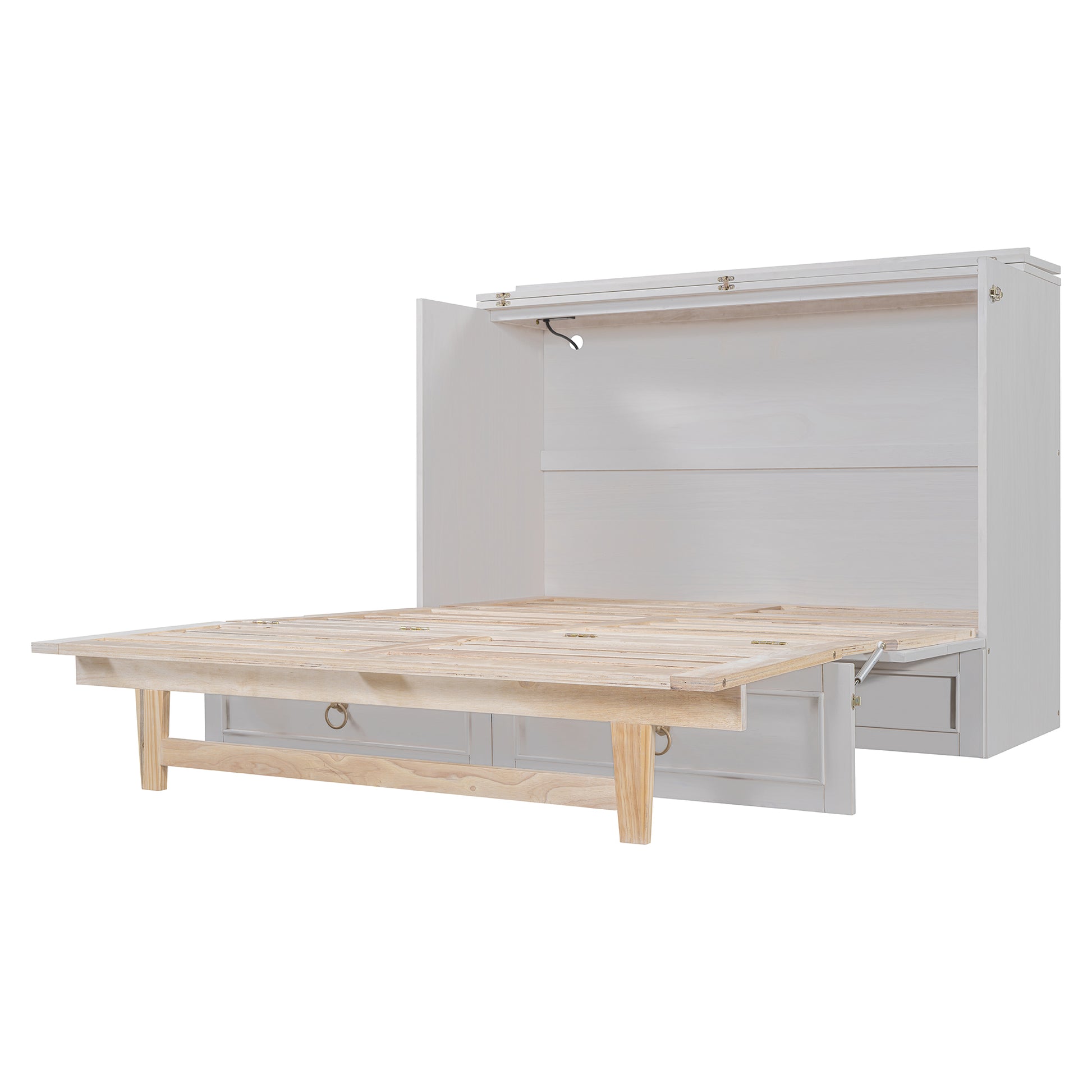 Full Size Murphy Bed With Large Drawers,White Full White Plywood