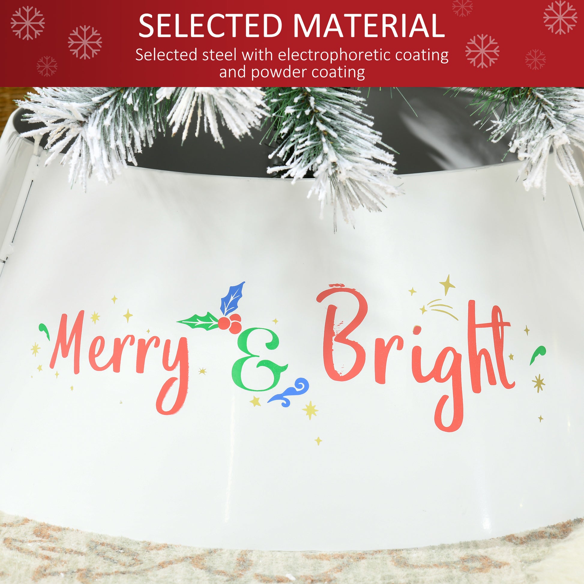 Homcom 26 Inch Christmas Tree Collar Ring, Stand Cover For Decor, White Cream White Metal