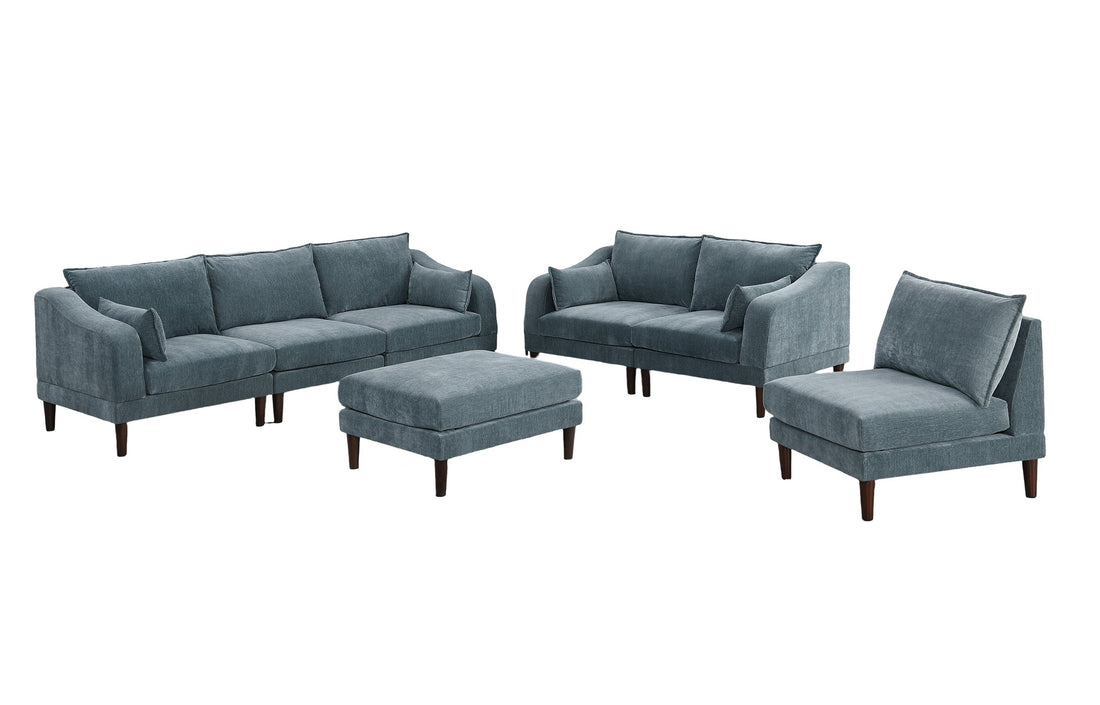 6Pcs Modular Sofa Set 4X One Arm Chairs 1X Armless Chair 1X Ottoman Living Room Furniture Mineral Color Morgan Fabric Grayish Primary Living Space Cushion Back Classic,Contemporary,Modern Modular