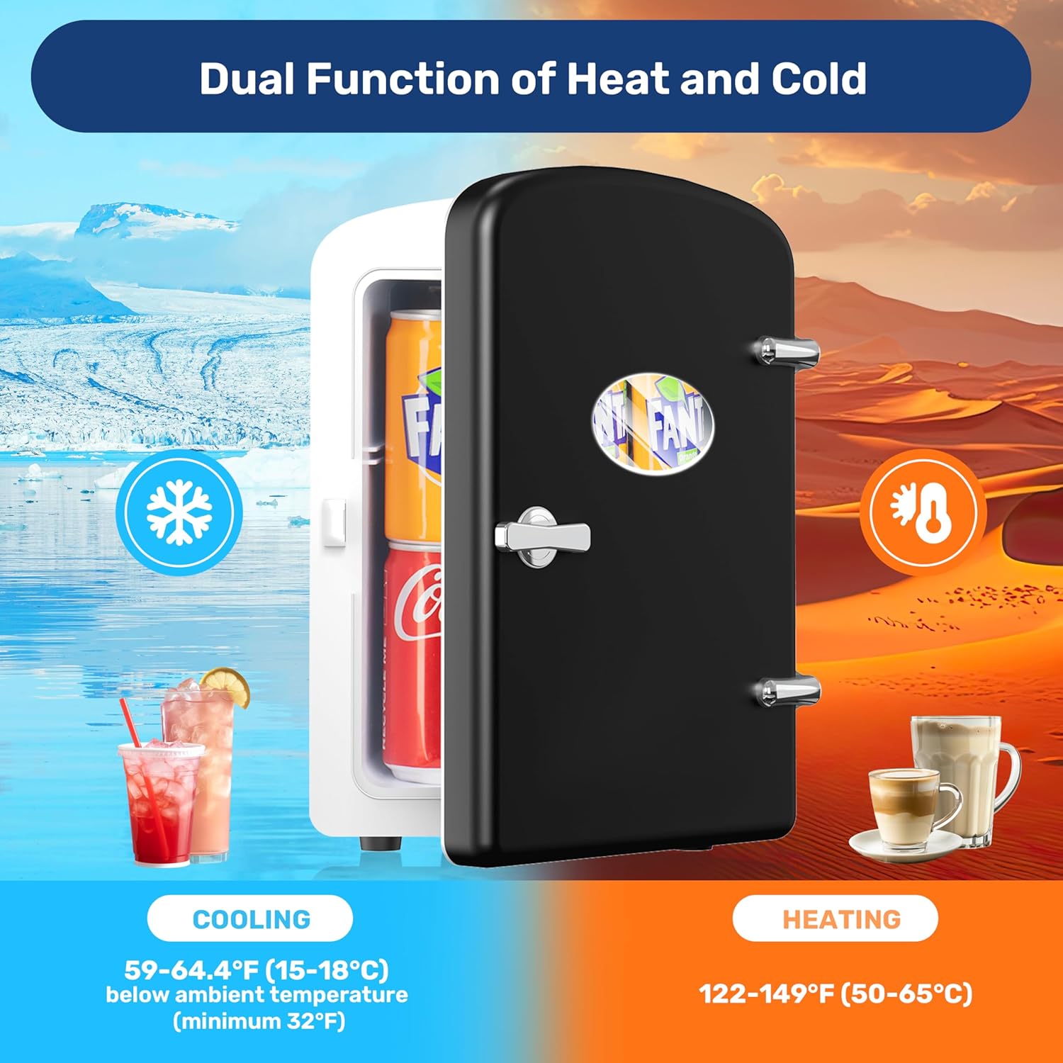 9 Cans Compact Mini Fridge, Warmer And Cooler Portable Refrigerator With Observation, Freon Free & Eco Friendly, 6L With Window, Black Black Polypropylene