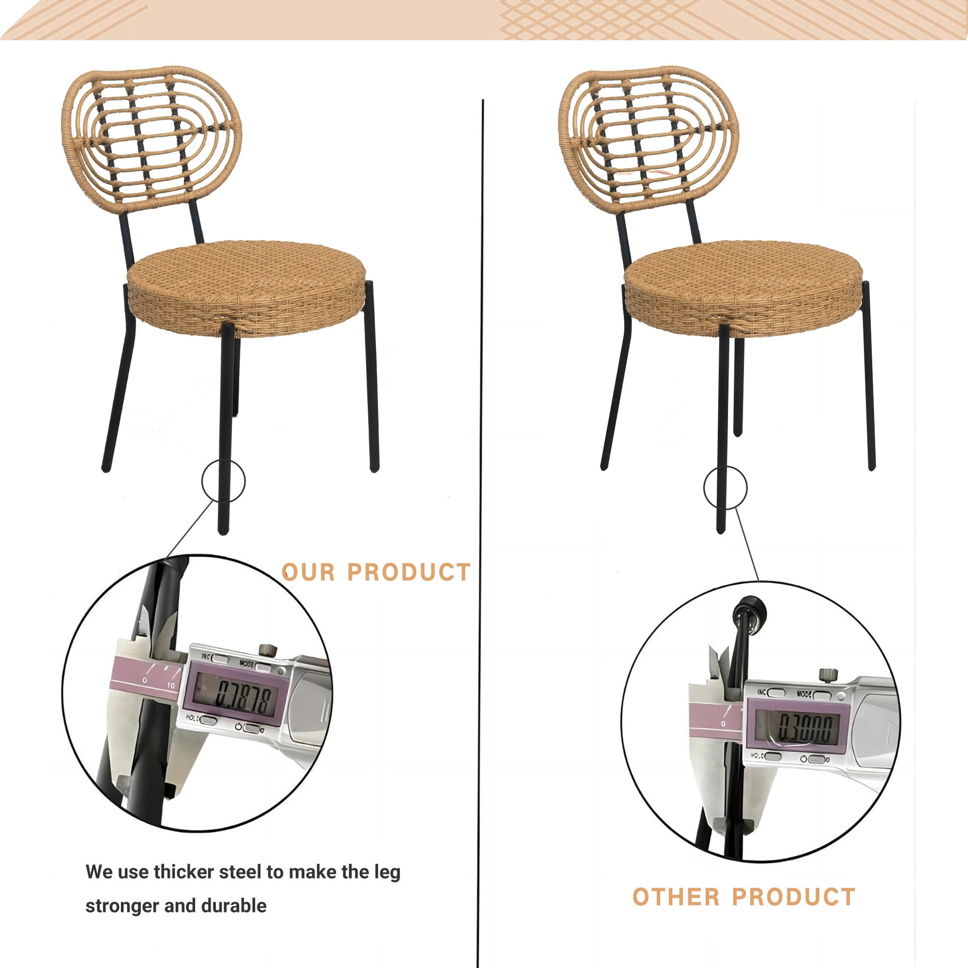 3 Pieces Of Luxury Outdoor Wicker Furniture Patio Bistro Style Table And Chair Combination,Weather Resistant Pe Wicker Weave, Stainless Steel Fame, Suitable For Garden, Terrace,Backyard Casua No Black Natural Seats 2 2 Person Seating Group Steel