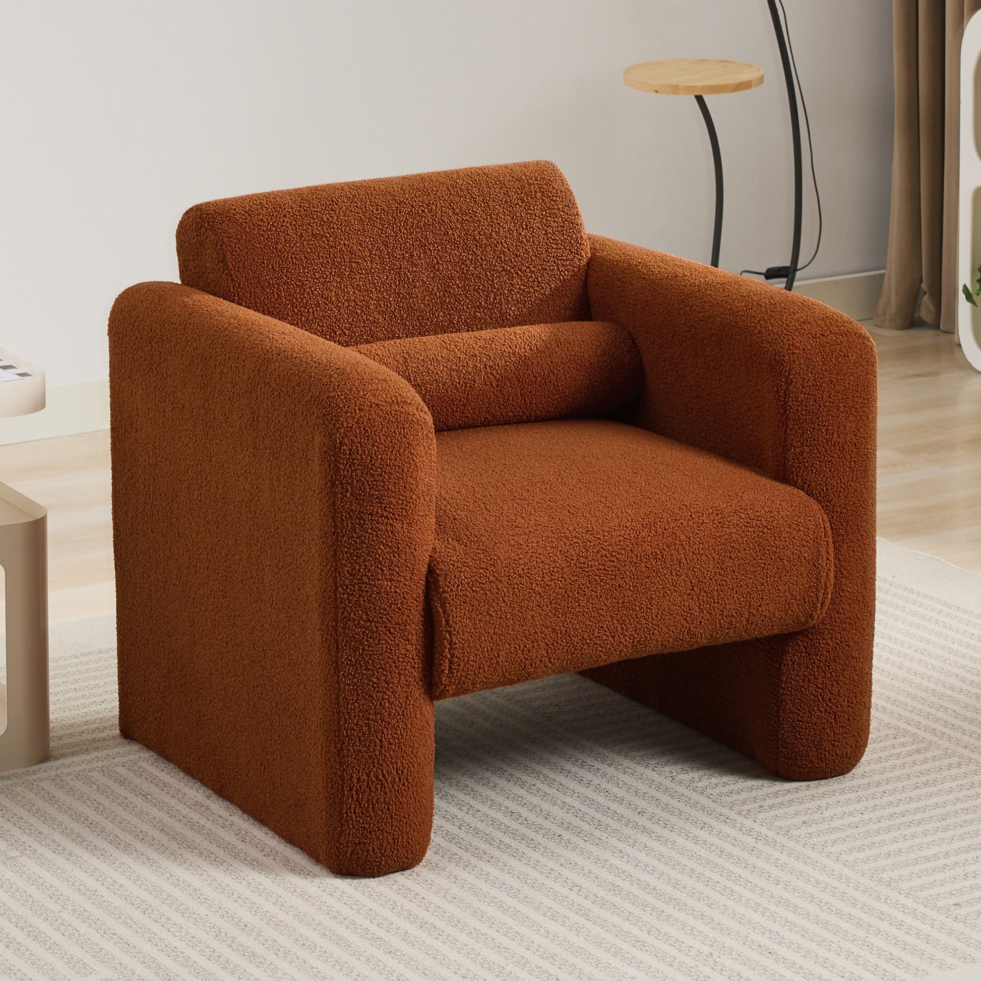 Modern Accent Chair Lambskin Sherpa Fabric Upholstered Comfy Reading Arm Chair Soft Padded Armchair With Back And Pillow For Living Room Bedroom Reception Waiting Room Office,Burnt Orange Burnt