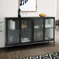 Stylish 4 Door Tempered Glass Cabinet With 4 Glass Doors Adjustable Shelf And Feet Anti Tip Dust Free Fluted Glass Kitchen Credenza Black Black Tempered Glass Sheet Metal Plastic
