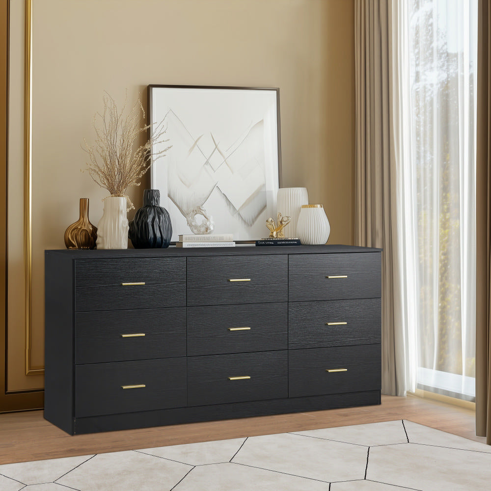 Modern Black 9 Drawer Dresser For Bedroom Large Storage Wide Chest Of Drawers, Sturdy & Safe Black Primary Living Space American Design,Contemporary,Modern Melamine Engineered Wood