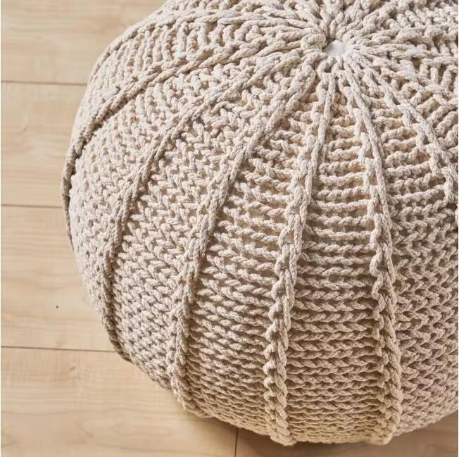 Knited Pouf Beige Cotton