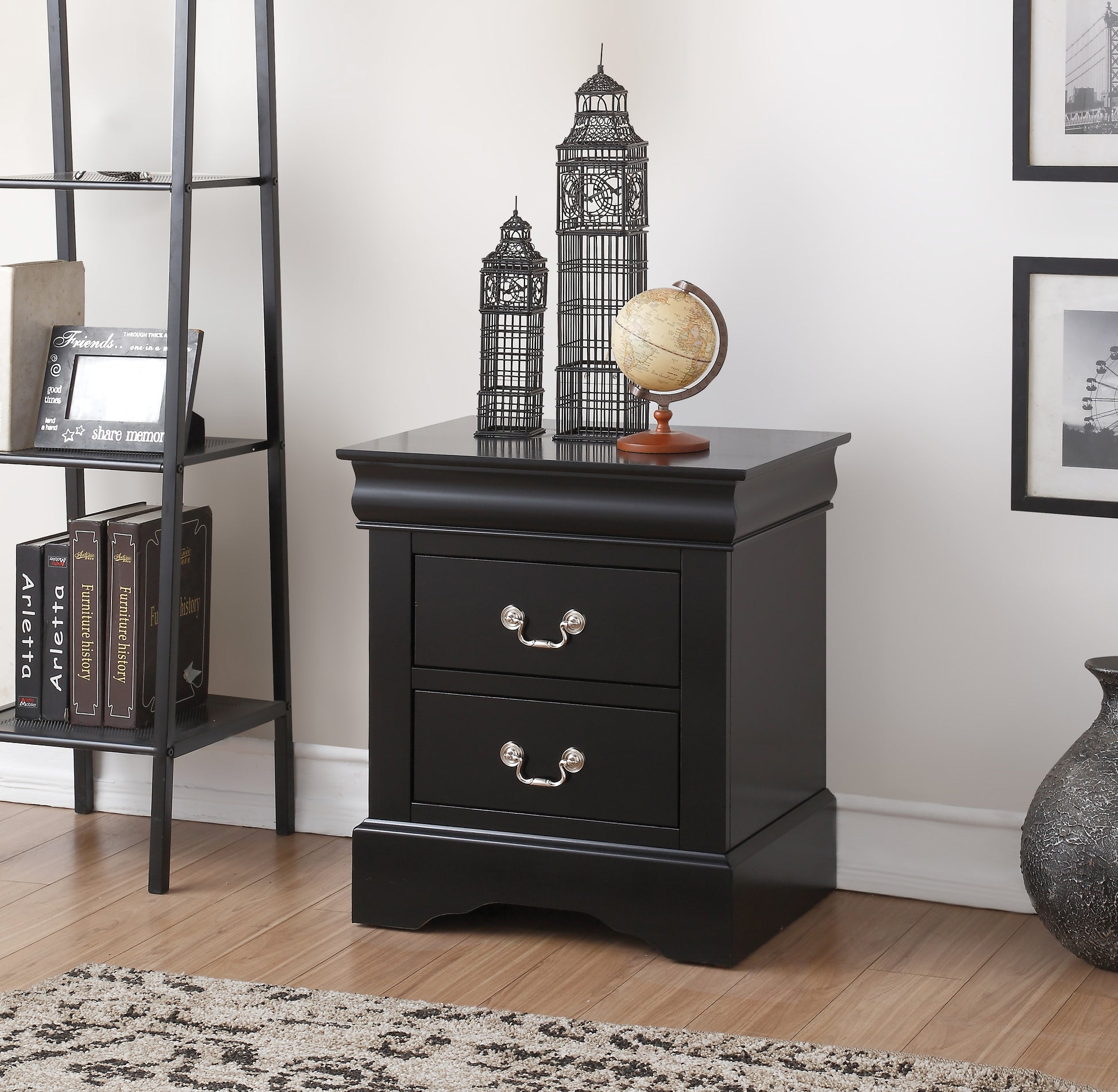 Louis Black Finish Philippe Iii Nightstand Black Synthetic Wood