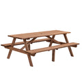 8 Person Brown Wooden Picnic Table, Outdoor Camping Dining Table With 2 Seats, Garden, Diy With 2 Built In Benches, 2220Lb Capacity Brown Wood